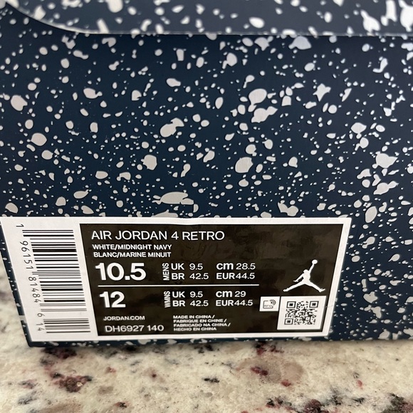 Air Jordan 4 Retro White/Midnight Navy - size 10.5 - Picture 6 of 8